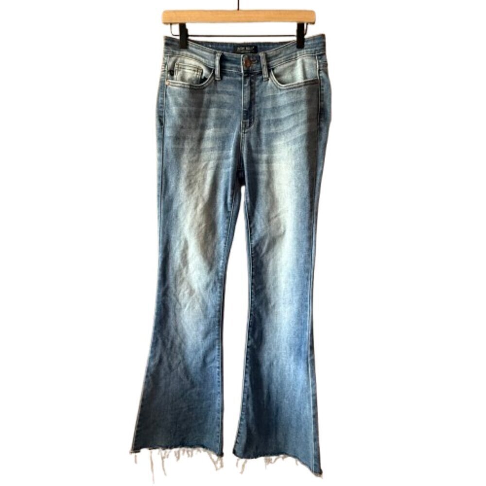 Women's 7/28 Judy Blue Raw Hem Trouser Flare Jeans